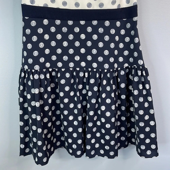 J.CREW Polka Dot Sleeveless Drop Waist Dress Navy Cream Tier Preppy Tennis 4 - Picture 4 of 9